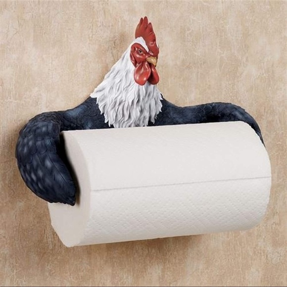 Rooster Paper Towel Holder - Black and White - Picture 1 of 4